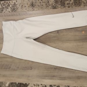 Nike dri fit full length tights pockets and key zipper size small light gray
